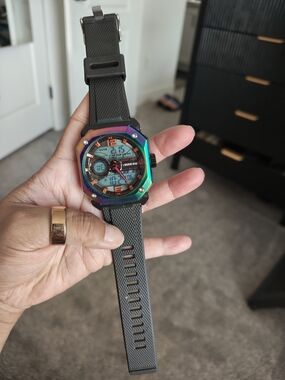 Multifunction Sport Watch - Black Strap with Rainbow Bezel